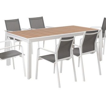 MONICA Επεκτεινόμενη Τραπεζαρία Αλουμινίου ,Σέτ 7 Τεμαχίων 200+60=260 x 100 x 75(H)cm