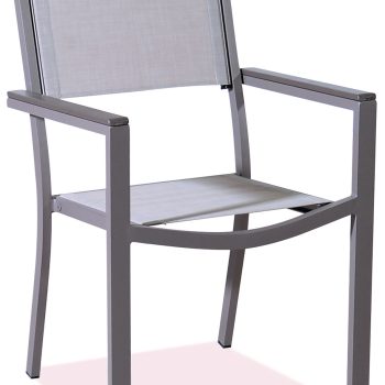 Καφέ Στοιβαζόμενη Πολυθρόνα Κήπου Αλουμινίου Με Εκρού Διάτρητο Ύφασμα