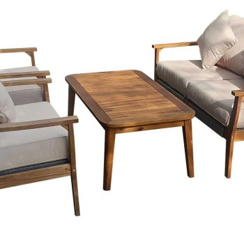 Ξύλινο Καθιστικό Σέτ Acacia Wood Με Σχοινί PR1624 ,Σέτ 3 Τεμαχίων