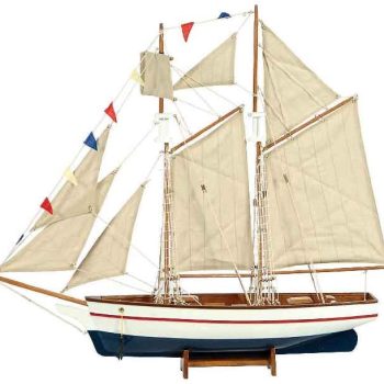 Ξύλινο Παραδοσιακό Καράβι 70cm ,Χρώμα Λευκό Μπλέ