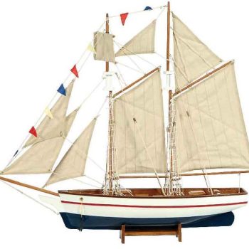 Ξύλινο Παραδοσιακό Καράβι  ,Χρώμα Λευκό - Μπλέ 90 x 17 x 82(h)cm