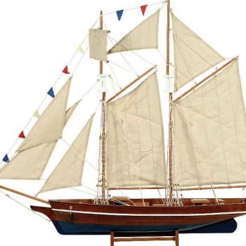 Ξύλινο Παραδοσιακό Καράβι ,Χρώμα Καφέ - Μπλέ 90 x 17 x 82(h)cm