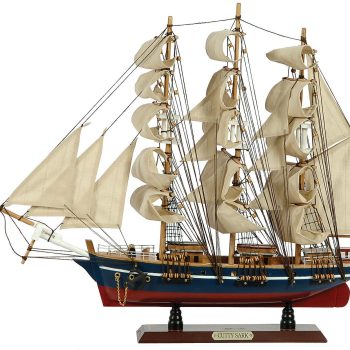 Ξύλινο Παραδοσιακό Καράβι 50 x 10 x 45 (H) cm, Χρώμα Καφέ-Μπλέ