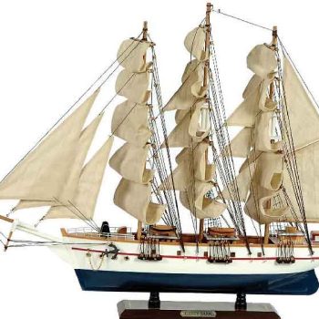 Ξύλινο Παραδοσιακό Καράβι 50 x 10 x 45 (H) cm, Χρώμα Λευκό-Μπλέ