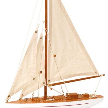 Ξύλινο Παραδοσιακό Καράβι 30 x 6,5 z 43(h)cm,Χρώμα Λευκό - Καφέ