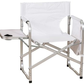 Λευκή Πτυσσόμενη Πολυθρόνα Με Τραπεζάκι Και Αλουμίνιο Σκελετό Και Πολυεστερικό Ύφασμα , 49 x 64 x 82(h)cm