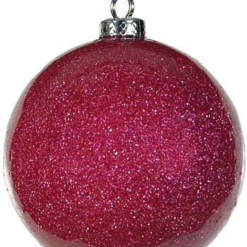 Μώβ Πλαστική Γυαλιστερή Χριστουγεννιάτικη Μπάλα Με Γκλίτερ 8cm,Σέτ/6