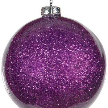 Μώβ Πλαστική Γυαλιστερή Χριστουγεννιάτικη Μπάλα Με Γκλίτερ 8cm,Σέτ/6