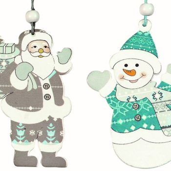 Ξύλινο Κρεμαστό Χριστουγεννιάτικο Στολίδι 8cm ,Σετ 4 Τεμαχίων,(2 Σχέδια)