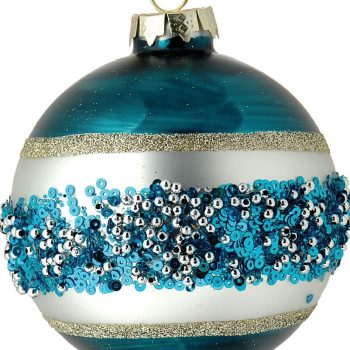 Μπλέ Γυάλινη Χριστουγεννιάτικη Μπάλα 8cm,Σέτ/6