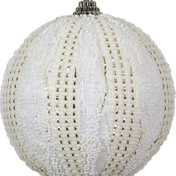 Λευκή Λούτρινη Χριστουγεννιάτικη Μπάλα 8cm,Σέτ/6