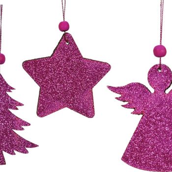 Κρεμαστά Χριστουγεννιάτικα Στολίδια Με Γκλίτερ 8cm ,Σέτ/3