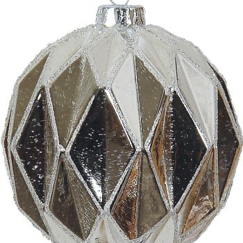 Ασημί Γυάλινη Χριστουγεννιάτικη Μπάλα 8cm ,Σέτ/6