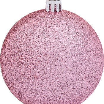 Ρόζ Πλαστική Χριστουγεννιάτικη Μπάλα Με Glitter 10cm ,Σέτ/4