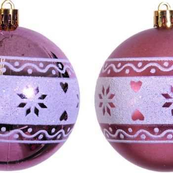 Ρόζ Γυαλιστερή Και Μάτ  Πλαστική Χριστουγεννιάτικη Μπάλα 8cm ,Σέτ 6 Τεμαχίων ,2 Χρώματα