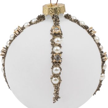 Λευκή Γυάλινη Χριστουγεννιάτικη Μπάλα 8cm ,Σέτ 6 Τεμαχίων