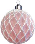 Ρόζ Γυάλινη Χριστουγεννιάτικη Μπάλα 8cm ,Σέτ/6