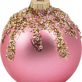 Ρόζ Γυάλινη Χριστουγεννιάτικη Μπάλα 8cm ,Σέτ/6