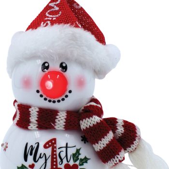 Κόκκινη Πλαστική Χριστουγεννιάτικη Μπάλα My First Christmas Με Led Φώς Μπαταρίας 8 x 8 x 15cm