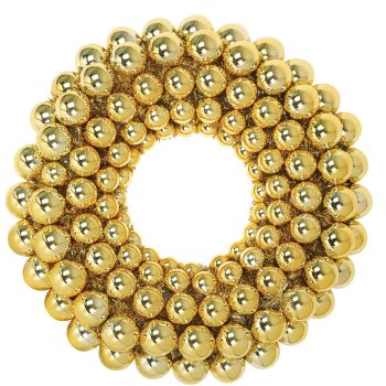 Χρυσό Χριστουγεννιάτικο Διακοσμητικό Στεφάνι Με Χρυσές Μπάλες Και Τρέσα 100cm