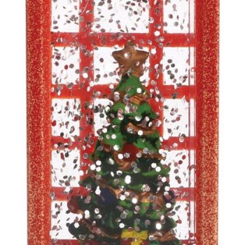 Χριστουγεννιάτικος Διακοσμητικός Τηλεφωνικός Θάλαμος Χιονόμπαλα Μπαταρίας Με Δέντρο 5 x 5 x 12,5(Η)cm