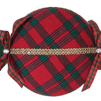 Κόκκινο Πάνινο Χριστουγεννιάτικο Στολίδι Καραμέλα 16 x 16 x 38cm