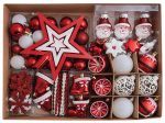 Σέτ 89 Τεμαχίων , Κόκκινα , Λευκά Διακοσμητικά Στολίδια 4-12cm Και Κορυφή 19cm