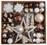 Σέτ 98 Τεμαχίων , Καφέ , Λευκά , Σαμπανί Διακοσμητικά Στολίδια 3-12cm Και Κορυφή 20cm