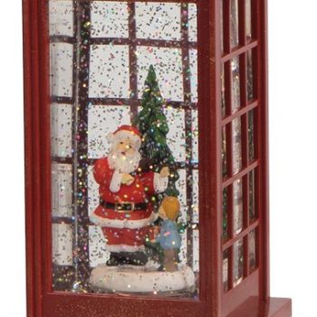 Χριστουγεννιάτικος Διακοσμητικός Τηλεφωνικός Θάλαμος Χιονόμπαλα Μπαταρίας Με Άγιο Βασίλη 10,6 x 10,6 x 25(Η)cm