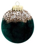 Πράσινη Βελουτέ Πλαστική Χριστουγεννιάτικη Μπάλα 10cm,Σέτ/4 Τεμαχίων