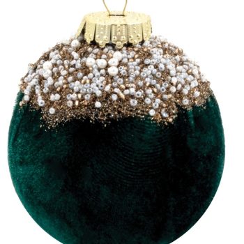 Πράσινη Βελουτέ Πλαστική Χριστουγεννιάτικη Μπάλα 10cm,Σέτ/4 Τεμαχίων