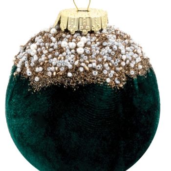 Πράσινη Βελουτέ Πλαστική Χριστουγεννιάτικη Μπάλα 12cm,Σέτ/2 Τεμαχίων