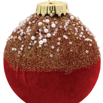 Κόκκινη Βελουτέ Πλαστική Χριστουγεννιάτικη Μπάλα 12cm,Σέτ/2 Τεμαχίων