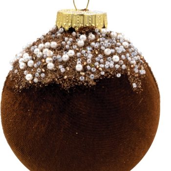 Καφέ Βελουτέ Πλαστική Χριστουγεννιάτικη Μπάλα 12cm,Σέτ/2 Τεμαχίων