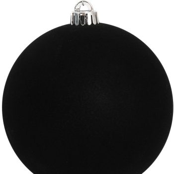 Μάυρη Βελουτέ Πλαστική Χριστουγεννιάτικη Μπάλα 8cm,Σέτ/6 Τεμαχίων
