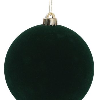 Πράσινη Βελουτέ Πλαστική Χριστουγεννιάτικη Μπάλα 10cm,Σέτ/4 Τεμαχίων
