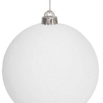 Λευκή Βελουτέ Πλαστική Χριστουγεννιάτικη Μπάλα 10cm,Σέτ/4 Τεμαχίων