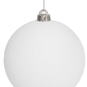 Λευκή Βελουτέ Πλαστική Χριστουγεννιάτικη Μπάλα 12cm,Σέτ/2 Τεμαχίων