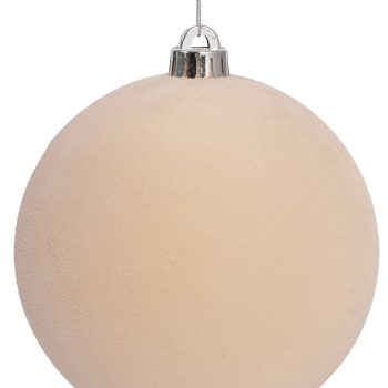 Μπέζ Βελουτέ Πλαστική Χριστουγεννιάτικη Μπάλα 12cm,Σέτ/2 Τεμαχίων