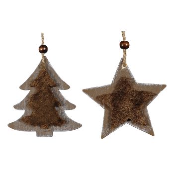 Ξύλινα Κρεμαστά Χριστουγεννιάτικα Στολίδια 9 x 9(h)cm ,Σέτ 2 Τεμαχίων