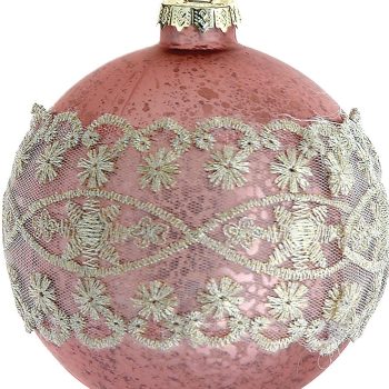 Ρόζ Γυάλινη Χριστουγεννιάτικη Μπάλα 10cm,Σέτ/4