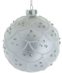Λευκή Γυάλινη Χριστουγεννιάτικη Μπάλα 8cm ,Σέτ 4 Τεμαχίων