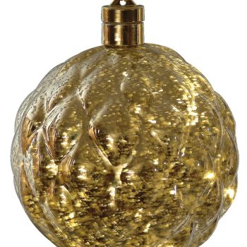 Χρυσή Πλαστική Χριστουγεννιάτικη Μπάλα Με Φώς Μπαταρίας 15cm