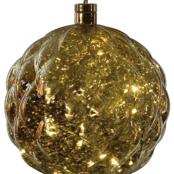 Χρυσή Πλαστική Χριστουγεννιάτικη Μπάλα Με Φώς Μπαταρίας 20cm