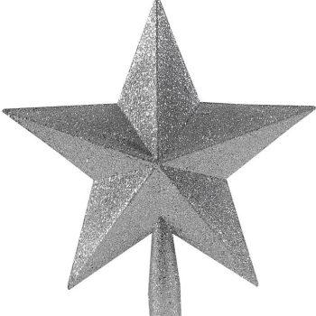 Ασημί Πλαστική Χριστουγεννιάτικη Κορυφή Δέντρου Με Γκλίτερ 25cm