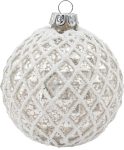 Λευκή Γυάλινη Χριστουγεννιάτικη Μπάλα 8cm,Σέτ/6