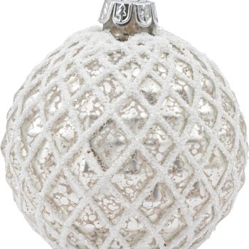 Λευκή Γυάλινη Χριστουγεννιάτικη Μπάλα 10cm,Σέτ/4
