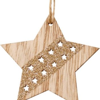 Ξύλινο Κρεμαστό Χριστουγεννιάτικο Στολίδι Με Γκλίτερ 8 x 8(h)cm