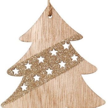 Ξύλινο Κρεμαστό Χριστουγεννιάτικο Στολίδι Με Γκλίτερ 7 x 8(h)cm