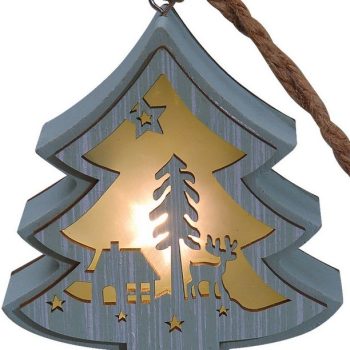 Ξύλινο Διακοσμητικό Δεντράκι Με Led Φωτισμό Μπαταρίας ,12(H) x 12cm